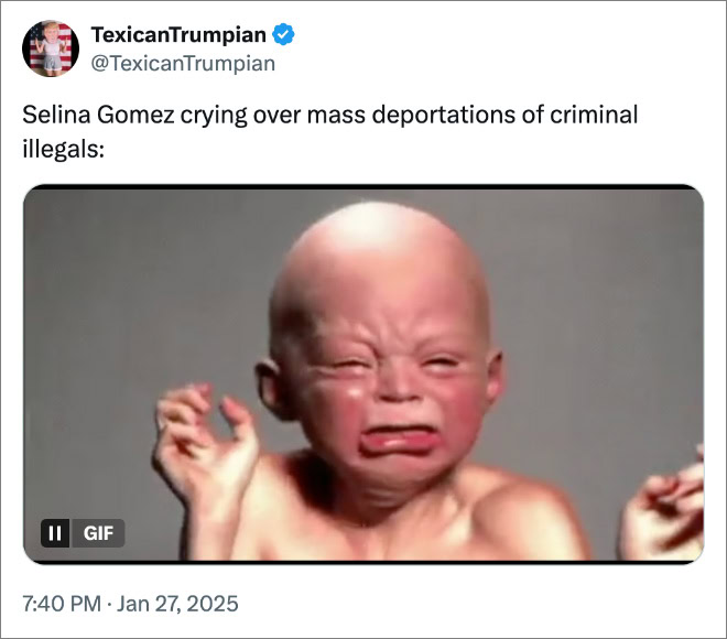 Selina Gomez crying over mass deportations of criminal illegals: