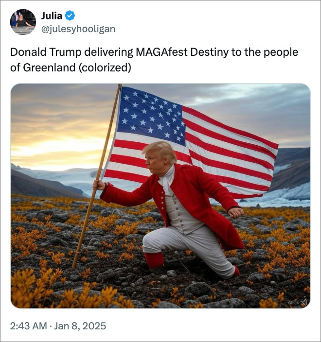 Donald Trump menyampaikan MAGAfest Destiny kepada masyarakat Greenland (berwarna)