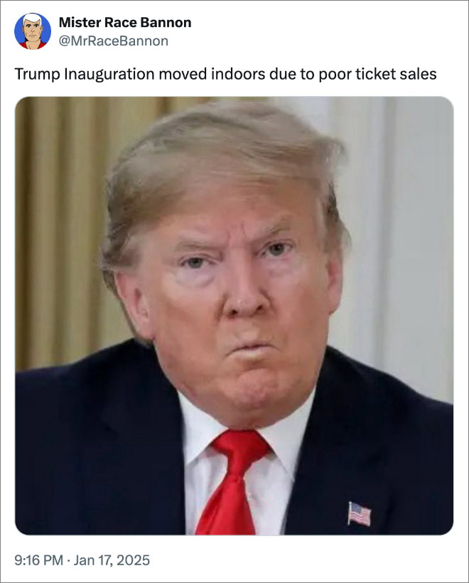 Trump Inauguration moved indoors due to poor ticket sales