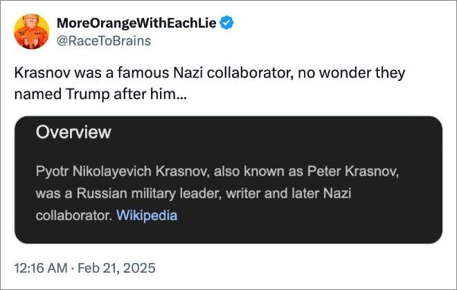 Krasnov was a famous Nazi collaborator, no wonder they named Trump after him...